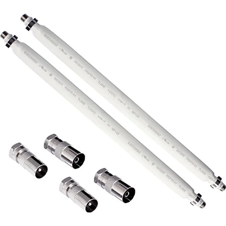 POPPSTAR 2x 31,5cm SAT Fensterdurchführung (2 mm Fensterdurchführung SAT Kabel flach), 4x F-Stecker (2x auf Antennenstecker, 2x auf Antennenbuchse), weiß