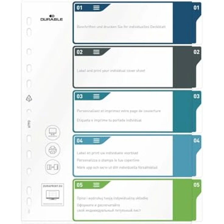 DURABLE Aktenordner, PP, 270 my, Universallochung, farbig sortiert, A4+, 5 Stück – Bild 3