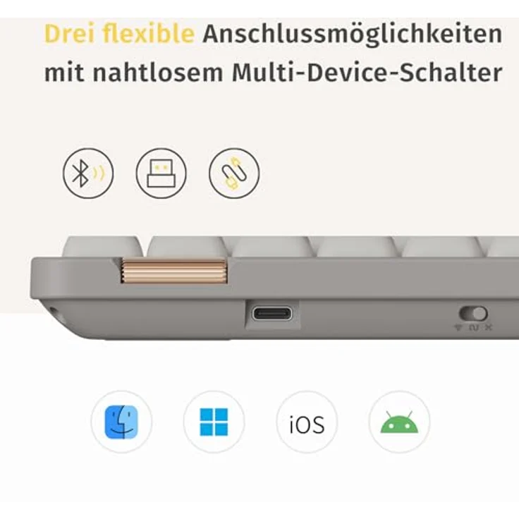 LOFREE Flow Lite 84 Tasten Low Profile Mechanische Tastatur, Kabellos Bluetooth/2.4G/Kabel, Swappable mit Specter Linearen Switches, Wiederaufladbar, Marmor Grau – Bild 5
