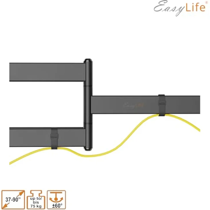 EasyLife ProMount HD90 PowerDual TV-Wandhalterung für 37–90 Zoll Fernseher bis 75 kg – schwenkbar und neigbar, VESA 600x400 mm mit Kabelmanagement, Doppelarm-Design – Bild 4