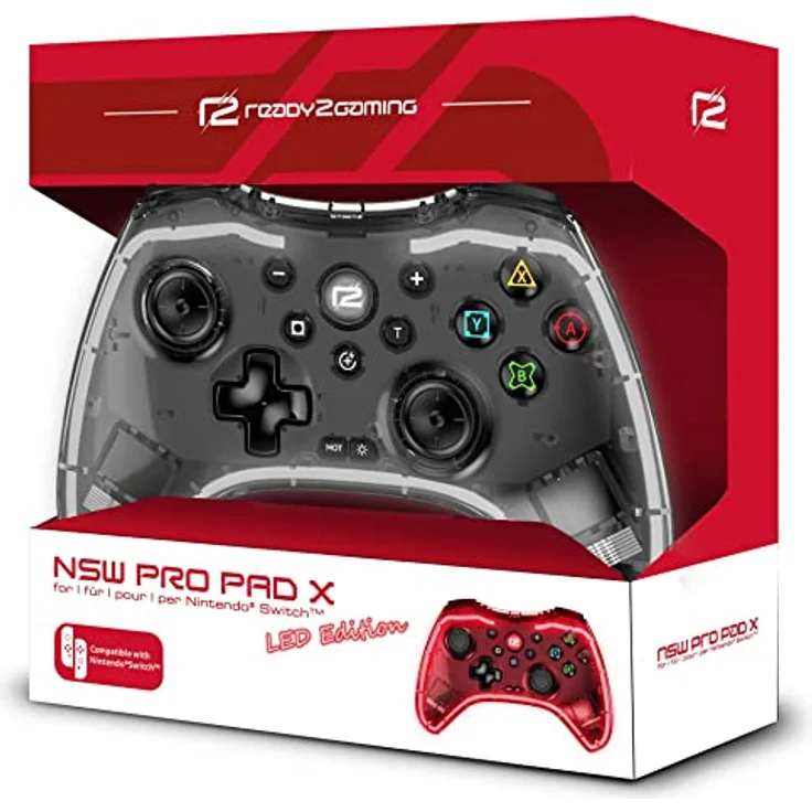 READY 2 GAMING Pro Pad X LED Edition, Transparent/Rot, Bluetooth® 5.0 Controller für Nintendo Switch, Switch Lite, PlayStation 3 mit LED-Leuchten und 10 Stunden Spielzeit – Bild 3