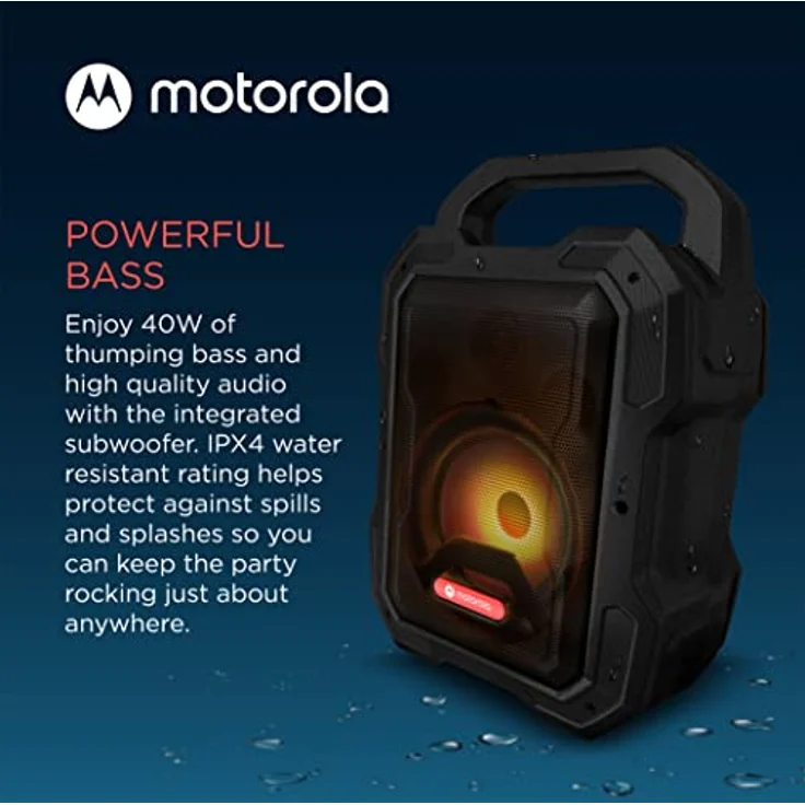 Motorola Sound ROKR 800 Bluetooth-Lautsprecher - 20 Stunden Akkulaufzeit - FM-Radio - Farbige LED - DC, USB, AUX und MIC-Anschlüsse - True Wireless-Technologie - Schwarz – Bild 3