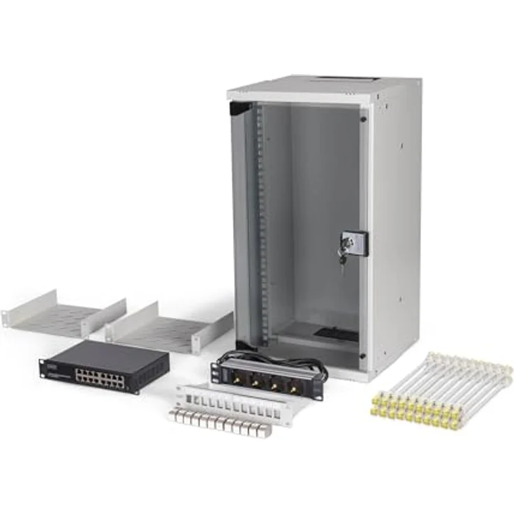 Digitus SOHO PRO 10" Netzwerk-Set, 12HE Wandgehäuse mit Zubehör, grau, kompaktes Serverschrank-System für IT-Verkabelung – Bild 2