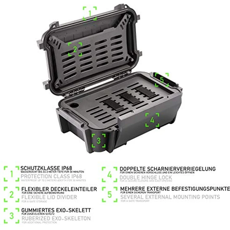 PELI R60 Ruck Schutzbehälter, wasserdichte Aufbewahrungslösung für kleine elektr. Geräte und Werkzeuge bei Outdoor-Abenteuern, IP68 Wasserdicht und staubdicht, 2,32L Fassungsvermögen, Farbe: Schwarz – Bild 3