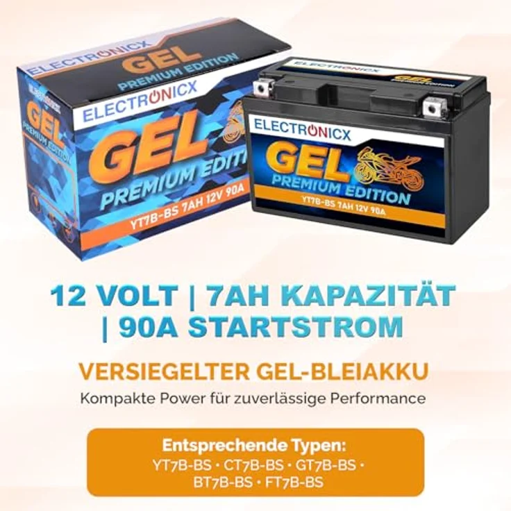 Electronicx GEL-YT7B-BS GEL Motorradbatterie, 7Ah 12V, wartungsfrei, auslaufsicher, rüttelfest, zyklenfest für Motorrad, Roller, Quad, ATV und Jetski – Bild 5