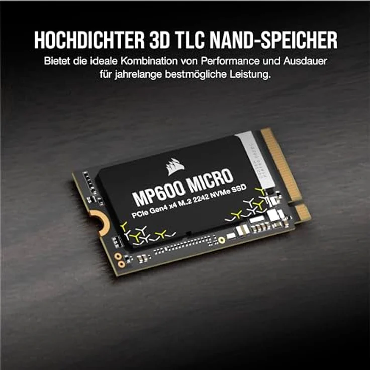 Corsair MP600 Micro 1TB M.2 NVMe PCIe x4 Gen4 2 SSD – M.2 2242 – Bis zu 5.100MB/sec Sequential Read – High-Density 3D TLC NAND – Kompatibel Mit Lenovo Legion Go Und Thin PCIe 4.0 Laptops – Schwarz – Bild 5
