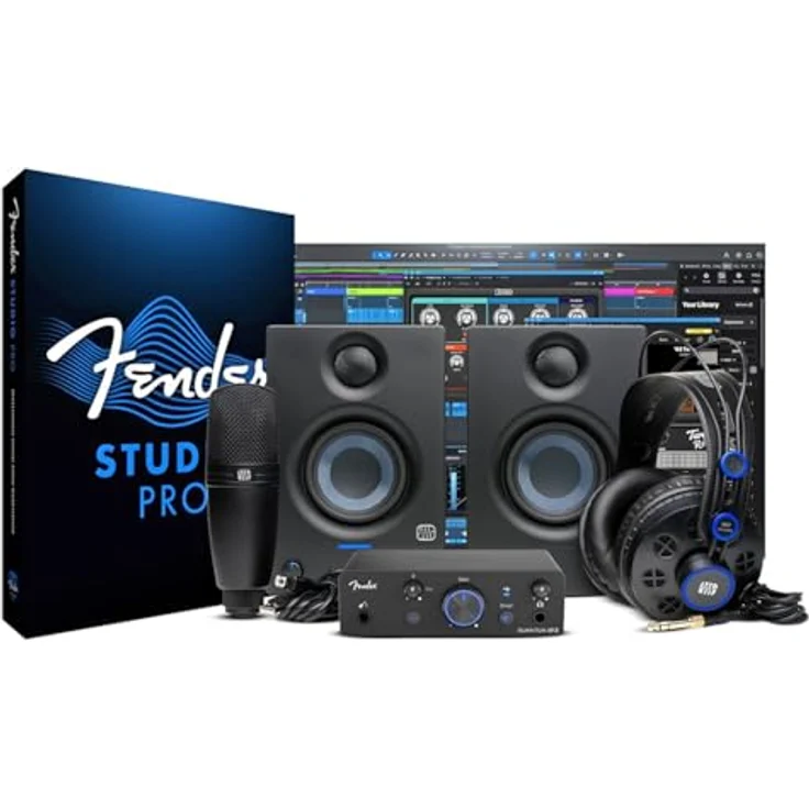 Fender Quantum Complete Bundle, All-in-One-Aufnahme- und Monitoring-Bundle mit Fender Quantum LT 2 Schnittstelle, Eris 3.5 Gen 2 Studiomonitoren und M7 MkII Mikrofon – Bild 1