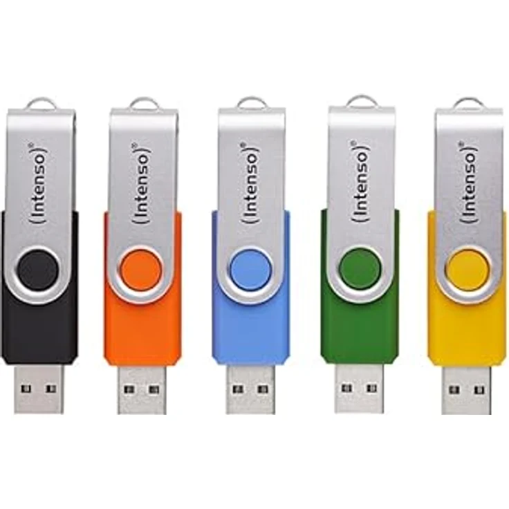 Intenso Office Line Typ-A USB-Stick 5er-Pack, 16GB Swivel, bis zu 70 MB/s, USB 3.2 Gen 1x1, in Gelb, Grün, Schwarz, Blau und Orange mit Beschriftungsetiketten – Bild 2
