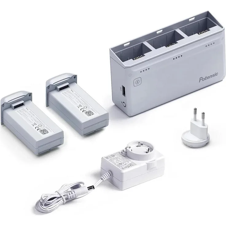 Potensic Atom Ladehub mit 2 Akkus und Schnellladegerät, Drohnen-Zubehör, Weiss