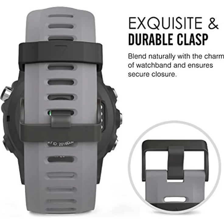 MoKo Armband für Garmin Fenix 3/3 HR/5X/5X Plus/Tactix Charlie/Descent Mk1/Quatix 3, Silikon Sportarmband mit Werkzeug, grau, für Handgelenke 145-210 mm – Bild 4