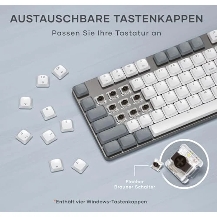 SATECHI SM3 Mechanische Tastatur, Volltastatur mit LED-Hintergrundbeleuchtung, Bluetooth-Konnektivität - Hellgrau/Weiß - QWERTY US Layout – Bild 4