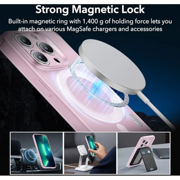 ESR iPhone 13 Pro Max Hülle, MagSafe-kompatibel, klare Silikon Schutzhülle, stoßfest und vergilbungsbeständig, Zero Serie, rosa – Bild 5