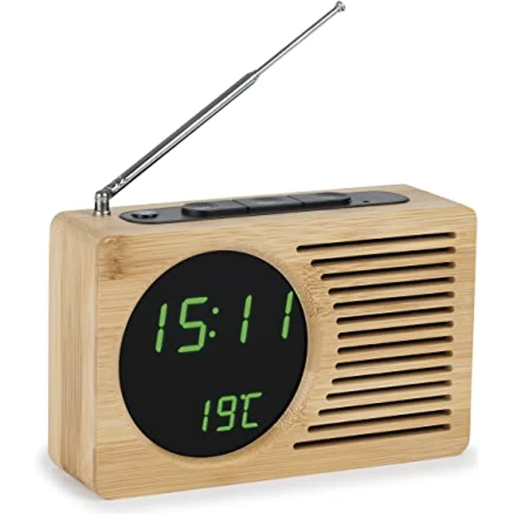 Atlanta Digital-Wecker LED Anzeige mit Radio-Funktion Temperaturanzeige Bambus Gehäuse - 2601