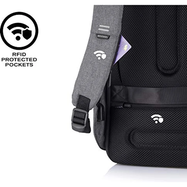 XD Design Bobby Hero Small, Rucksack mit RFID-Schutz und Laptopfach für 38 cm Geräte, grau – Bild 8
