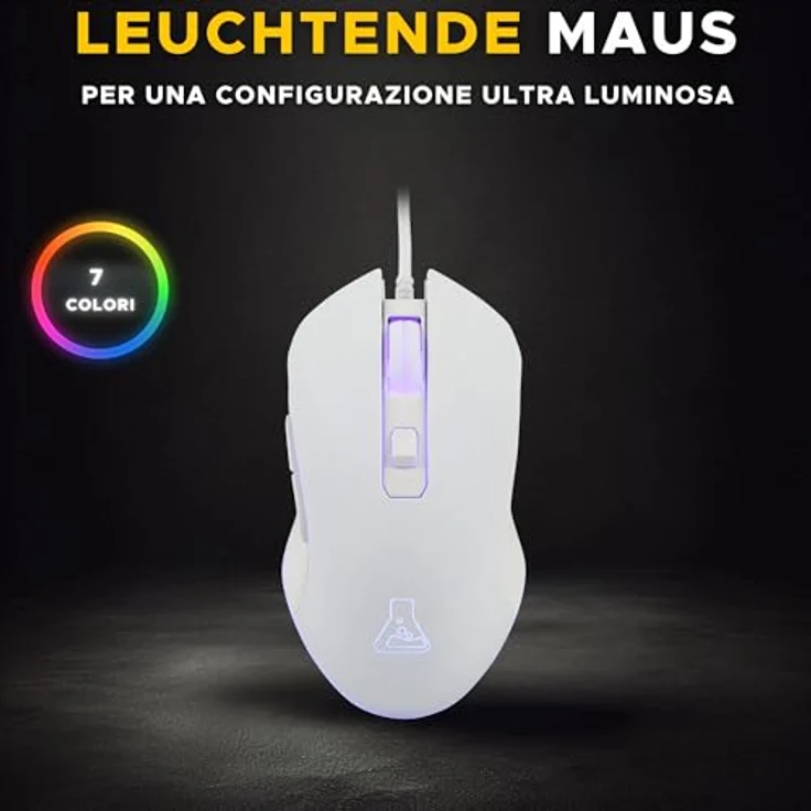 THE G-LAB Kult Helium, USB-Gaming-Maus mit Kabel, optischer Sensor 800 bis 6400 DPI, 7 farbige LED, 6 Tasten, leicht und bequem – Weiß – Bild 5