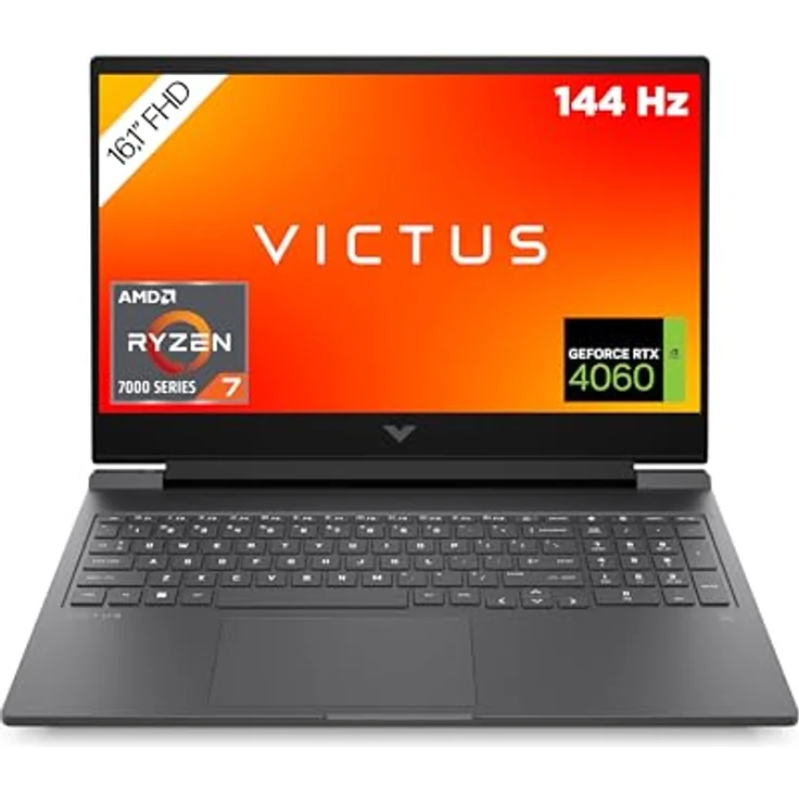 HP Victus Gaming Laptop | 16,1" FHD 144 Hz Display | AMD Ryzen 7-7840HS | 16 GB DDR5 RAM | 512 GB SSD | NVIDIA GeForce RTX 4060 | Windows 11 Home | QWERTZ Tastatur | Schwarz | [Exklusiv bei Amazon] – Bild 1