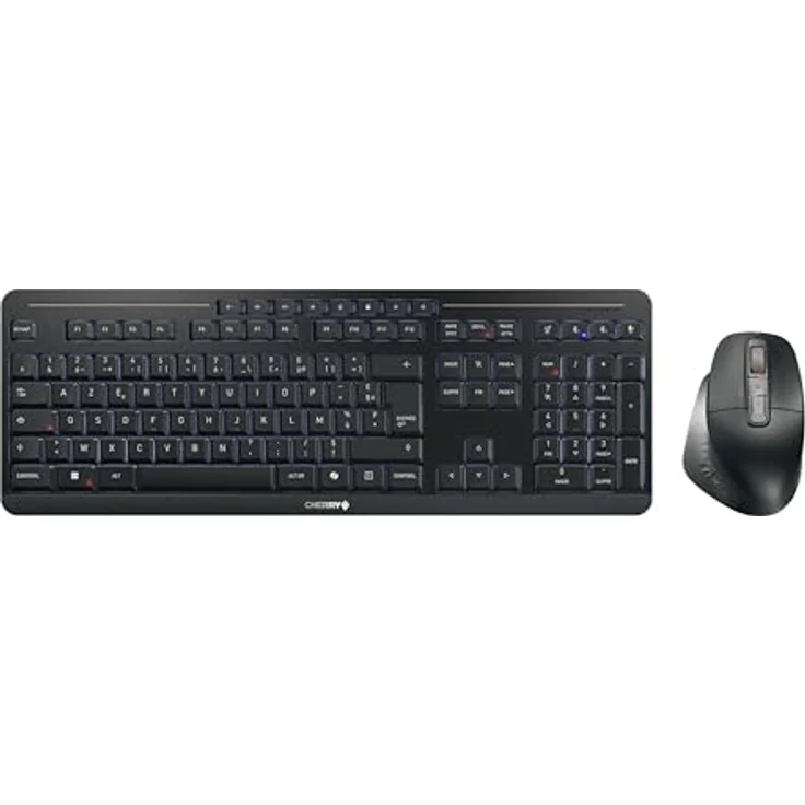 CHERRY Stream Desktop Ultimate, Kabelloses Multi-Device Tastatur-Maus-Set mit ergonomischer Rechtshändermaus, Französisches Layout (AZERTY), Schwarz, Aufladbar, 5-stufig dimmbare Beleuchtung – Bild 1