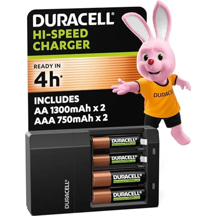 Duracell Ladegerät CEF14, für 2AA und 2AAA wiederaufladbare Batterien, automatische Abschaltung, Ladedauer 4 Stunden – Bild 1