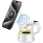 4smarts Wireless Charger Aura Sound, Qi2 Induktionsladegerät mit MagSafe, 15 W, Weiss, für bis zu 3 Geräte gleichzeitig