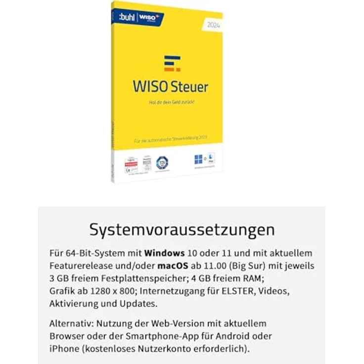 WISO Steuer 2024 (für Steuerjahr 2023), Für Windows, Mac, Smartphones und Tablets, Standardverpackung: Steuererklärung 2023 automatisch gemacht (WISO Steuer-Software) – Bild 2