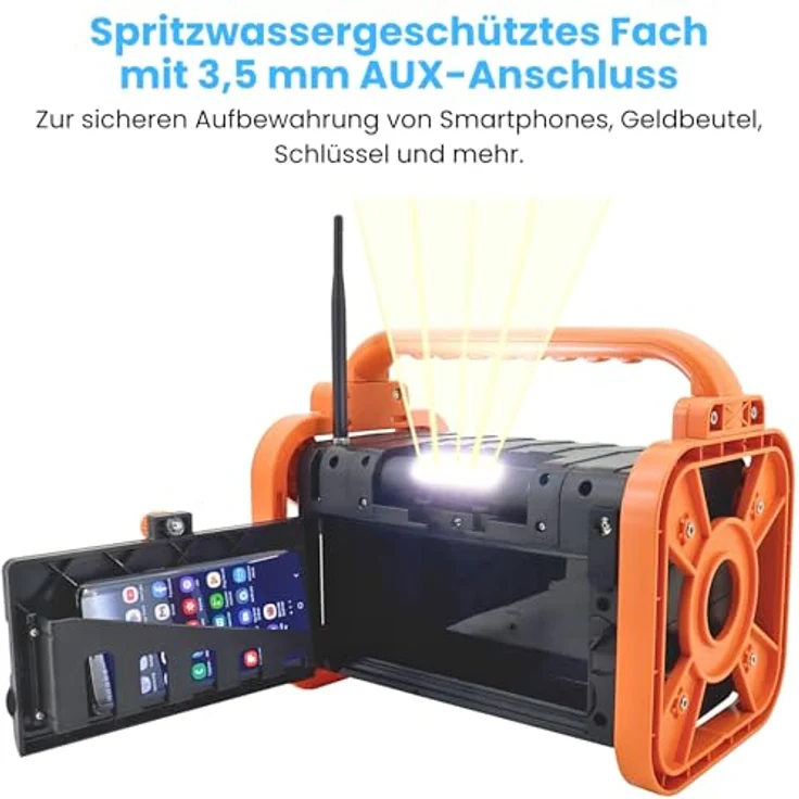 Soundmaster DAB80OR Baustellenradio mit DAB+ UKW Bluetooth und Li-Ion Akku IP44 Staub- und spritzwassergeschützt in Orange – Bild 4