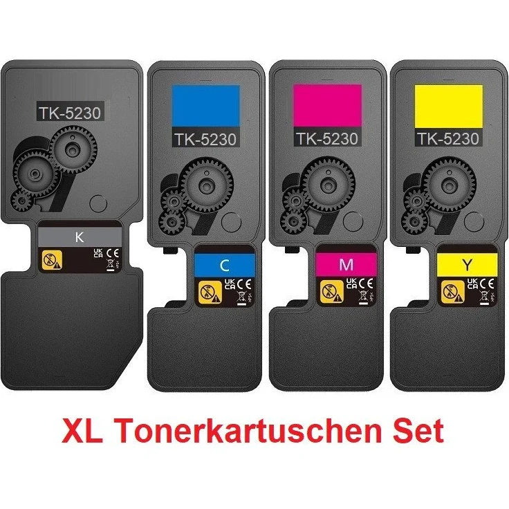 inkpro Tonerkartusche Set kompatibel mit Kyocera TK-5230, XL Kapazitäten: Schwarz 4.000 S., Cyan, Magenta, Gelb je 3.000 S. für ECOSYS M5521 und P5021