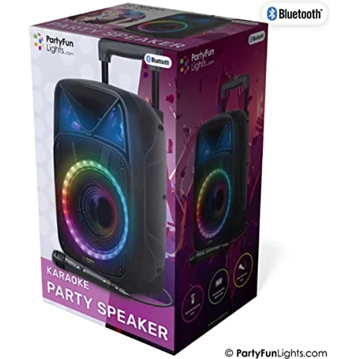 PartyFunLights Karaoke-Party-Lautsprecher - Bluetooth - Mikrofon - Fernbedienung - Handle & Wheels - (605603) – Bild 3