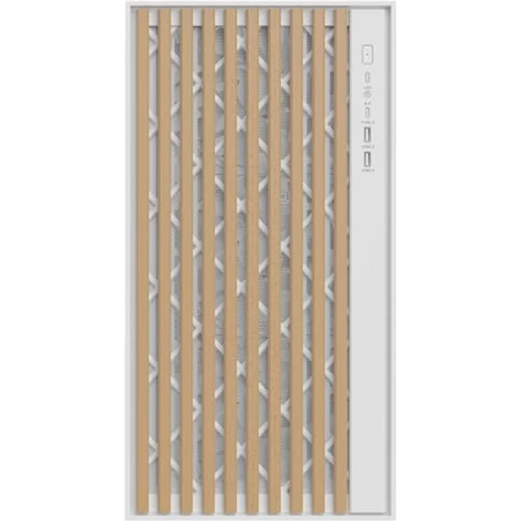 iTek Case Woody - Gaming Tower, ATX, 3x14cm White Fan, 2xUSB3, Type-C, Wood Front, Temp Glass Side Panel, White Edition – Bild 2