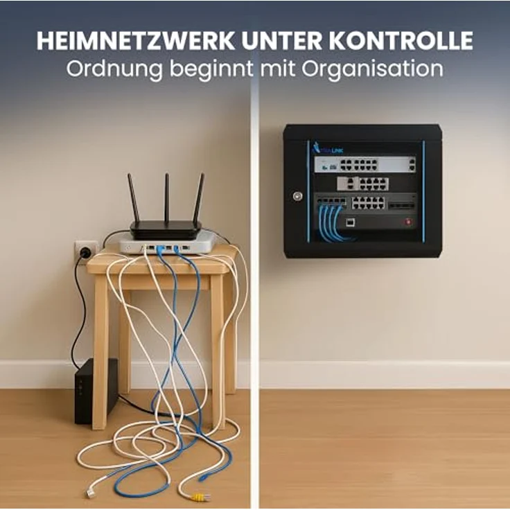 Extralink Serverschrank 19 Zoll 4HE, Netzwerkschrank schwarz mit 400mm Tiefe, Traglast 60 kg, inkl. praktischer Regale, Wand- oder Standmontage – Bild 3