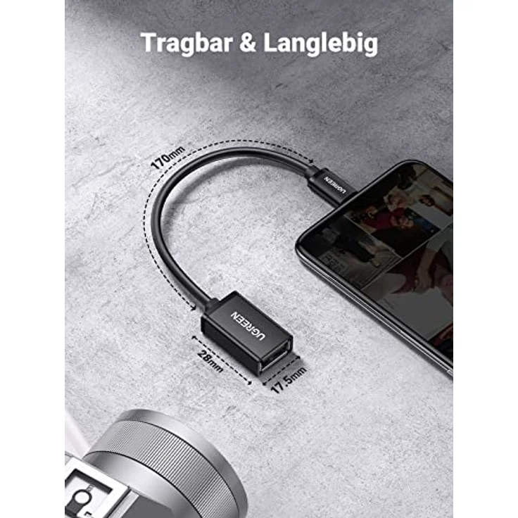 Ugreen US133 10396, OTG Flachkabel Micro-USB (männlich) / USB-A (weiblich), 0,15 m, schwarz, platzsparendes Design für schnelle Datenübertragung – Bild 7