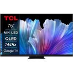 TCL 75C935 75 Zoll 189cm QLED Mini-LED Fernseher, 4K UHD, Google TV, HDR Extreme, 2500nits, 144Hz VRR, 120Hz Motion Clarity, Dolby Vision & Atmos, 2.1.2 ONKYO Soundbar, Sprachsteuerung, Schwarz