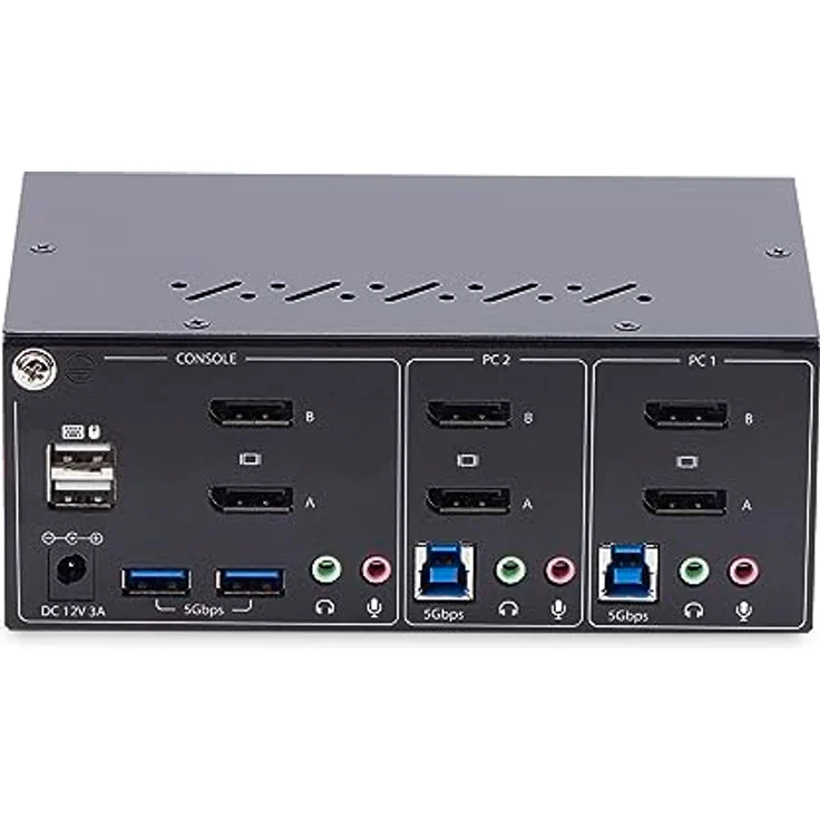 StarTech.com 2-Port KVM Switch Dual Monitor DisplayPort, 4K 60Hz, 2x USB 3.0 Hub und 2x USB 2.0 HID Ports, Hotkey/Drucktasten, KVM Umschalter für Zwei Monitore, 2 PC 2 Monitore (P2DD46A2-KVM-SWITCH) – Bild 4