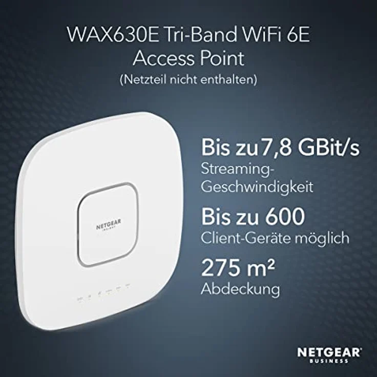 NETGEAR WAX630E WiFi 6E WLAN Access Point (AXE7800 Tri-Band, WPA3, 802.11ax Mesh-fähig, 2.5G LAN, Lokal oder Insight Remote Management, PoE++ powered - Netzteil optional) – Bild 2