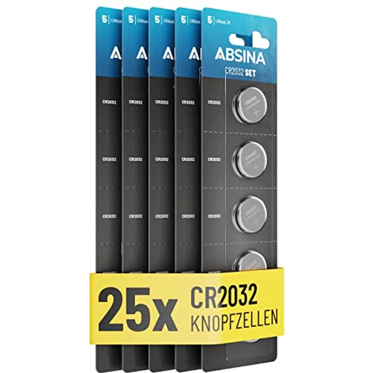 ABSINA Knopfzellen CR2032 3V 25er Pack - Auslaufsicher & Langlebig - Autoschlüssel, Alarmanlagen, Taschenrechner, Uhr, Spielzeug – Bild 1
