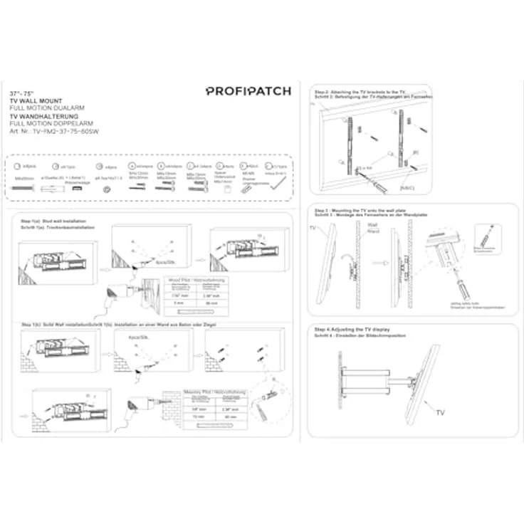ProfiPatch TV Halterung 37-75 Zoll, schwenkbar & neigbar bis 60kg, schwarz, mit integriertem Kabelmanagement – Bild 6