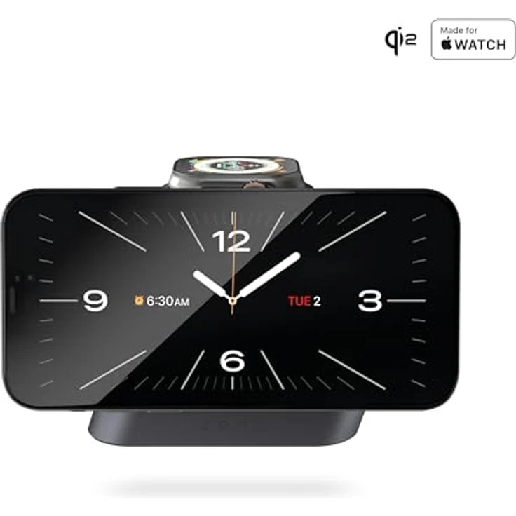Zens Nightstand Magnetic Wireless Charger Pro 2, kabelloses MagSafe und Qi2-Ladegerät (15 W) für iPhone und AirPods, inkl. 20-W-Netzteil und 1,5-m-Kabel, Schwarz – Bild 2