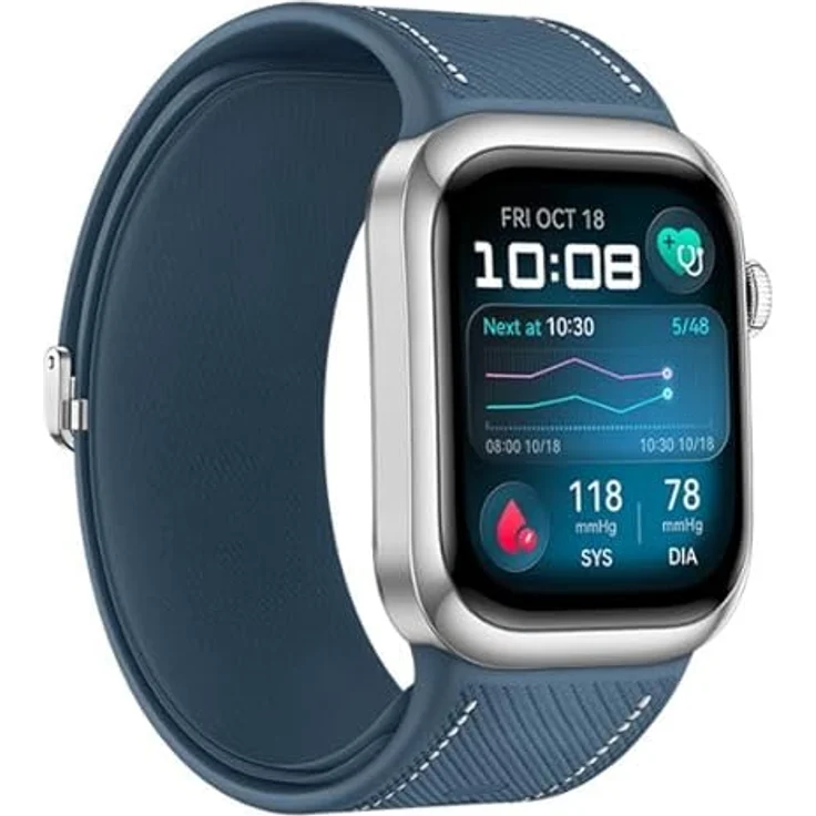 Huawei Watch D2, Smartwatch mit Gesundheitsfunktionen, silbernes Gehäuse und blauem Armband – Bild 1