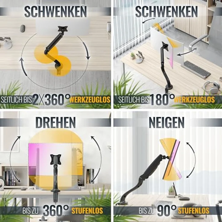 RICOO Monitor Tischhalterung für Monitore Monitorhalterung TS6511 Gasfeder Monitorständer Schwenkbar Neigbar Höhenverstellbar Schreibtisch Bildschirmständer Tisch Ständer Monitorhalterungen VESA 75x75 100x100 / Schwarz – Bild 4