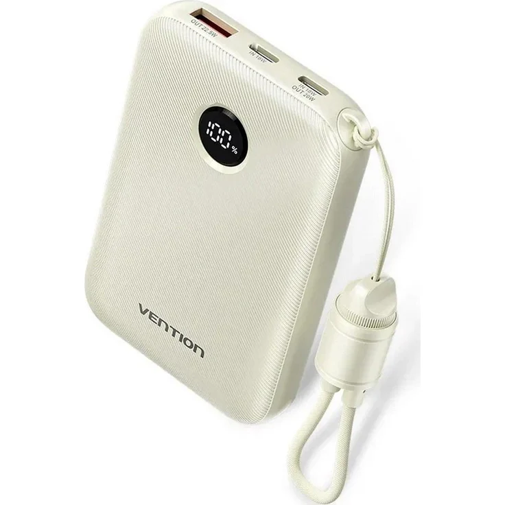 Vention Powerbank 10000mAh, 2 x USB-C, 1 x USB-A, mit Display, 22,5W, beige