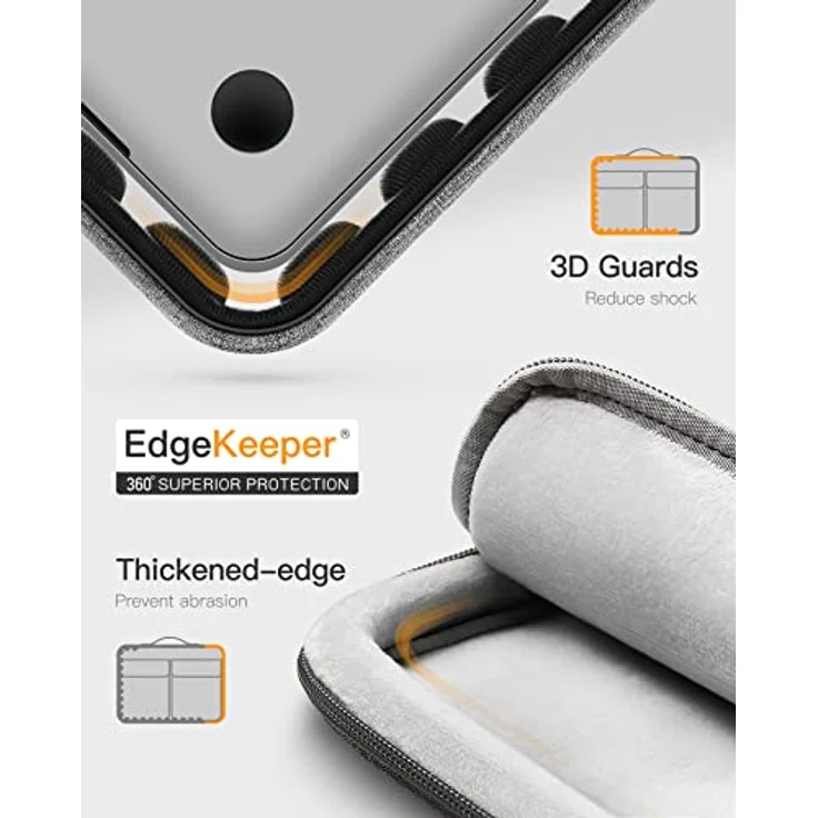 Inateck 360° Rundumschutz 16 Zoll Laptophülle Tasche Kompatibel 16 MacBook Pro M3/M2/M1 Pro/Max A2991 2023-2019, 15 MacBook Pro 2013–2015, MateBook D15, 15 Surface Laptop 3/Surface Book 2, Grau – Bild 3