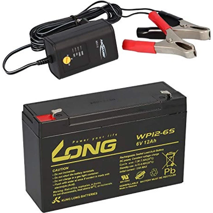 WSB AGM BLEI AKKU Batterie 6V 12Ah für Kinderfahrzeuge + Ladegerät, wartungsfreies Blei-Gel Akku – Bild 1