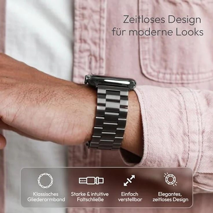 VONMÄHLEN Link Bracelet, Edelstahlarmband für Apple Watch in Granite Gray, 44 | 45 | 46 | 49mm, aus Titan Grad 2 mit elegantem Design und schneller Anpassungsmöglichkeit – Bild 2