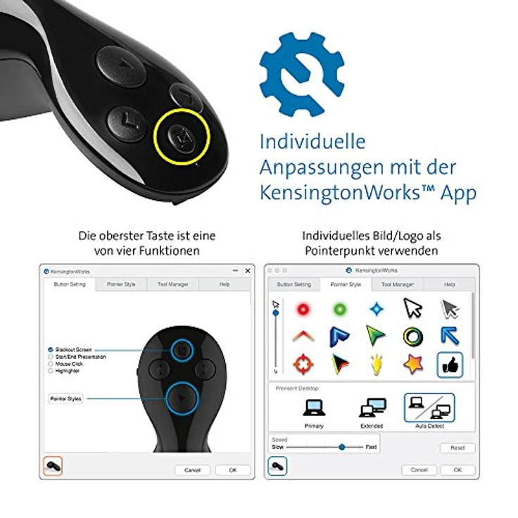 Kensington Ultimate Presenter, m. virtuellem Pointer zur Sichtbarkeit auf TV-LED Bildschirmen, 20m Reichw., Inkl. 8 GB Micro SD Speicher, f. Window & macOS, ideal fürs Home Office, schwarz, K75233EU – Bild 4