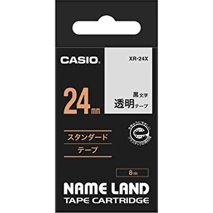 CASIO EZ-Label Printer XR-24X1 Schriftband selbsthaftend 24 mm x 8,0 m schwarz auf transparent – Bild 1