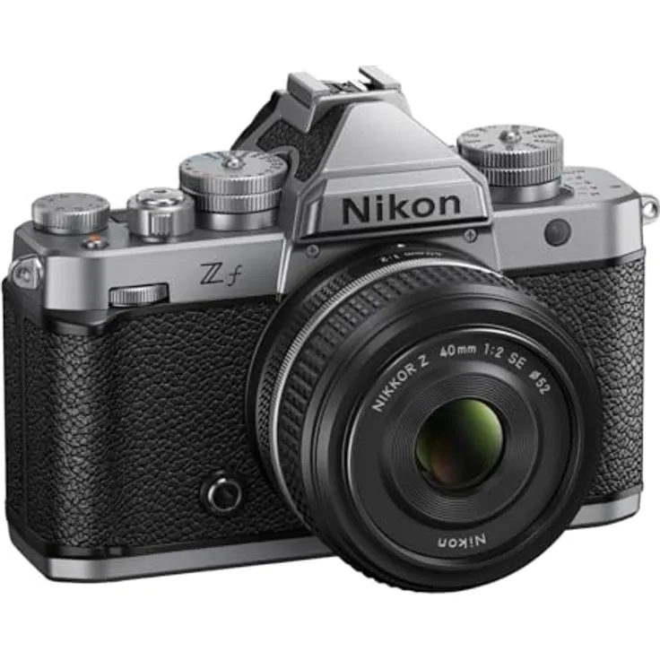 Nikon Z f Silber Kit Nikkor Z 40mm 1:2.0, Vollformatkamera mit 24.4MP, 4K Video, Pixel Shift, neig- und drehbarem Touch-Monitor, Magnesiumlegierung