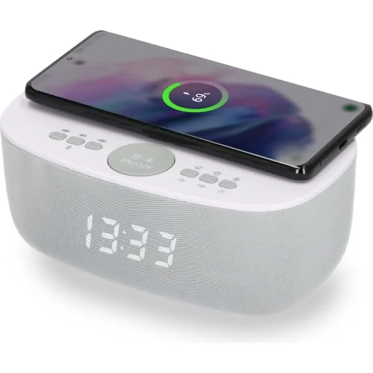 AIC AIC 28 BT, Radiowecker mit Bluetooth, USB, induktivem Laden und weißem LED-Display – Bild 1
