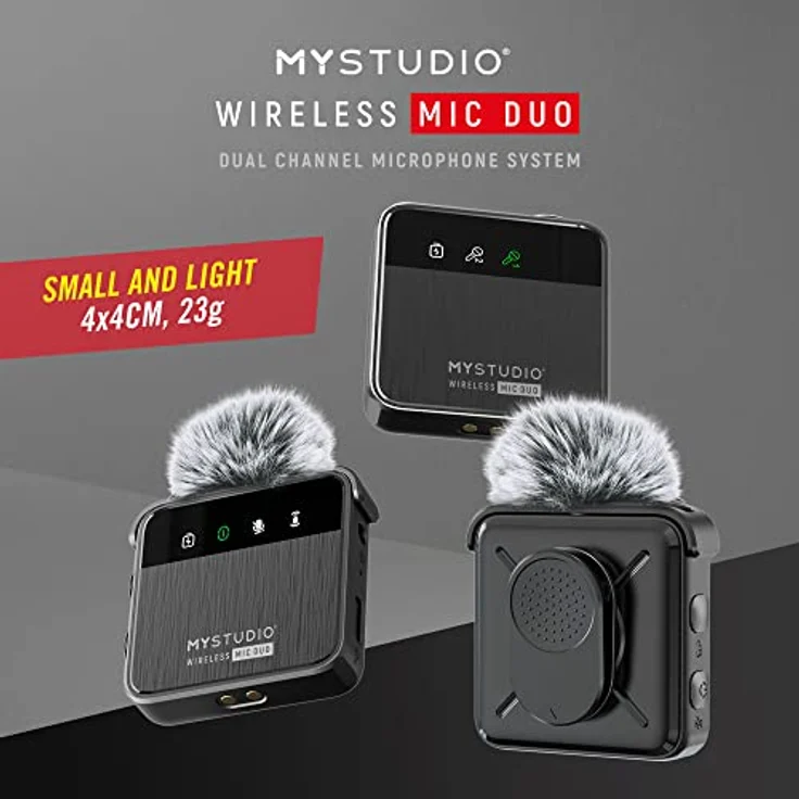 MyStudio Wireless MIC Duo • Mikrofon-Set mit Zwei Lavalier-Ansteckmikrofonen • Schnurlos • Für Zwei Anwender gleichzeitig • Kompatibel mit Smartphones und Kameras • Schutzcase als Ladestation – Bild 4