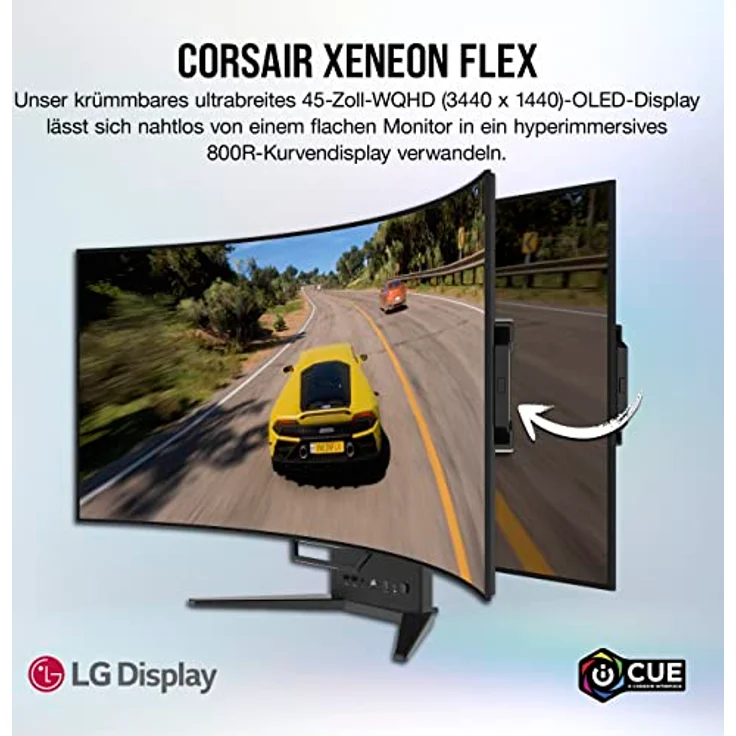 Corsair XENEON Flex 45WQHD240 Gaming-Monitor - 45-Zoll OLED WQHD (3440 x 1440) Biegbares Display, 240Hz, 0,03ms GtG Reaktionszeit, NVIDIA G-SYNC Kompatibel, AMD FreeSync™ Premium - Schwarz – Bild 2