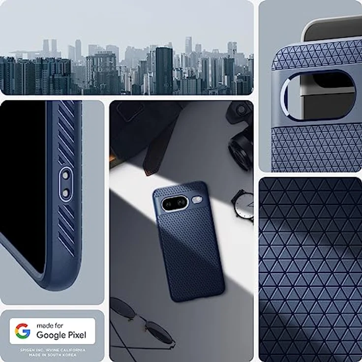 Spigen Liquid Air Hülle Kompatibel mit Google Pixel 8 - Navy Blue, Gemustertes TPU mit Eckschutz und Spider Web - Handyhülle – Bild 2