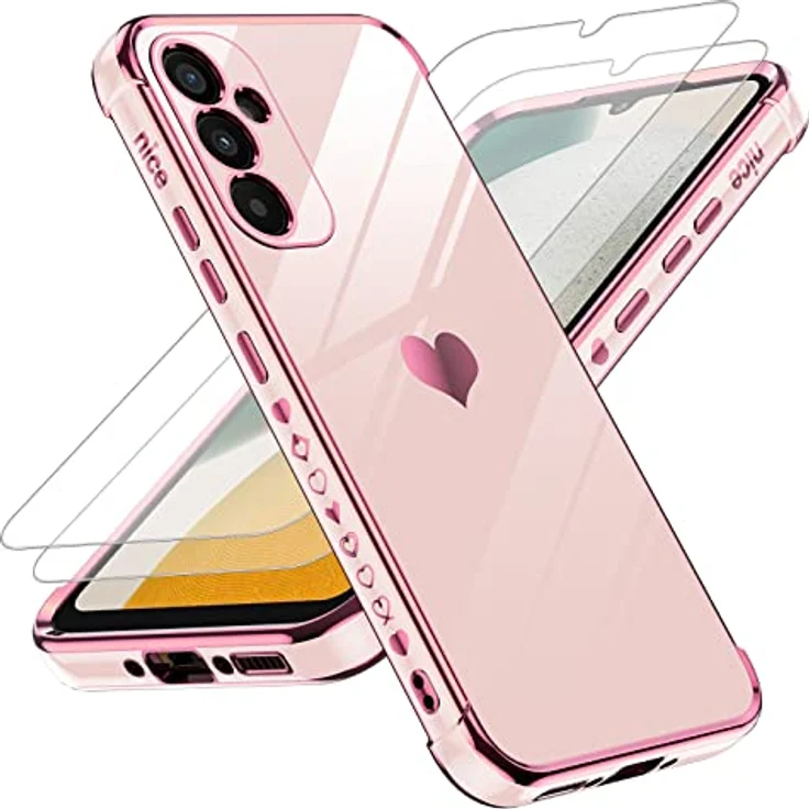 LeYi Handyhülle für Samsung Galaxy A34 5G, TPU Silikon Hülle mit Herz Muster, Stoßfest, inkl. 2 Schutzfolien, Rosa – Bild 1